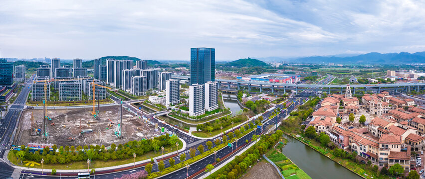 宁波市奉化区城市风光航拍