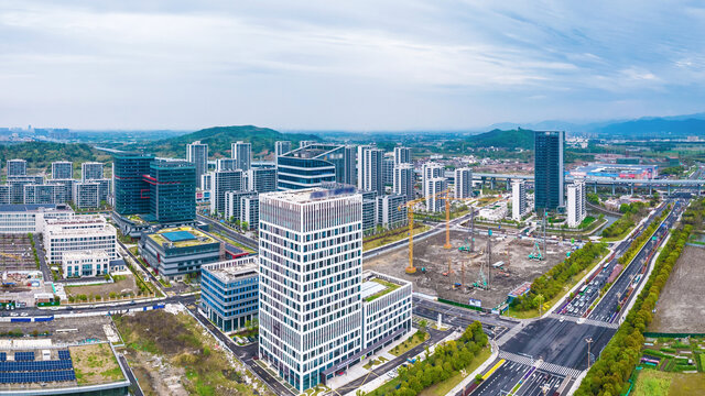 宁波市奉化区城市风光航拍