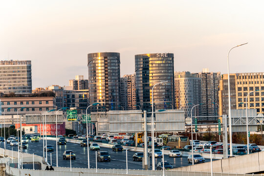 上海傍晚立交桥入口城市风景