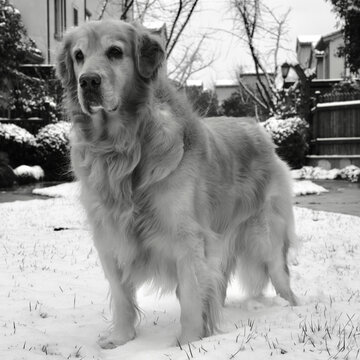 雪地里的金毛猎犬小摩卡