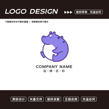 卡通河马logo标志