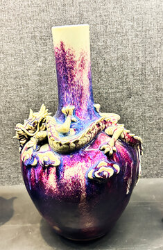 彩釉双耳龙钧瓷花瓶