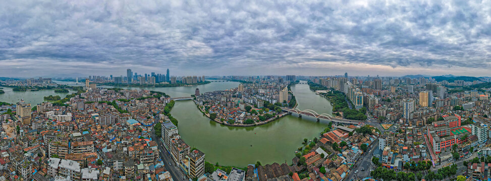 惠州城市风光西枝江大转弯全景