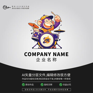 猴子架子鼓音乐LOGO