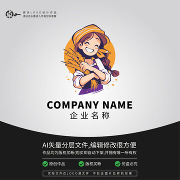 女孩麦田大麦草帽农产品LOGO