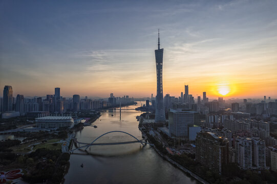 广州城市落日建筑珠江风光CBD