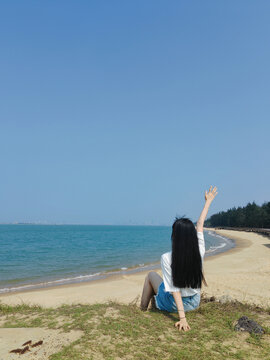 海南海口海边木栈道