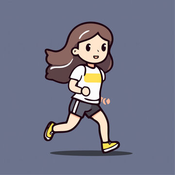 跑步的女孩运动员矢量插画简笔画
