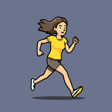 跑步的女孩运动员矢量手绘插画