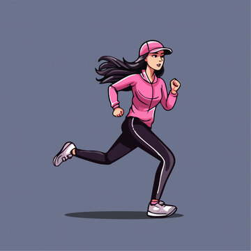 跑步的女孩运动员矢量手绘插画