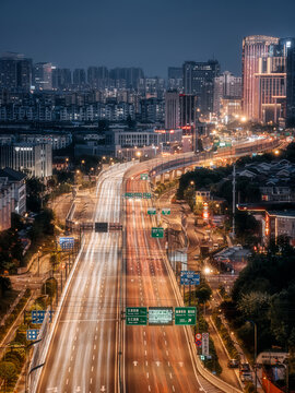 扬州城市交通快速路高架夜景