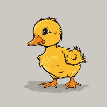 可爱的黄鸭手绘扁平风格卡通矢量