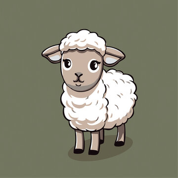 一只可爱的小羊动物Q版卡通插画