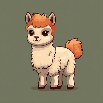 一只可爱的羊驼动物Q版卡通插画