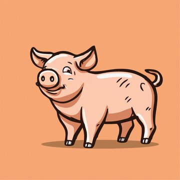 一只可爱的小猪动物Q版卡通插画