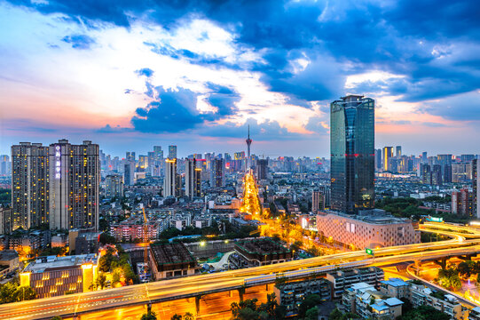 成都339电视塔杉板桥城市夜景