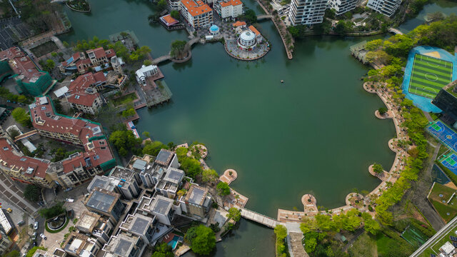 航拍深圳大梅沙内湖风景