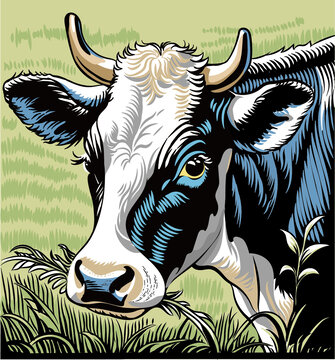 矢量插画吃草的奶牛