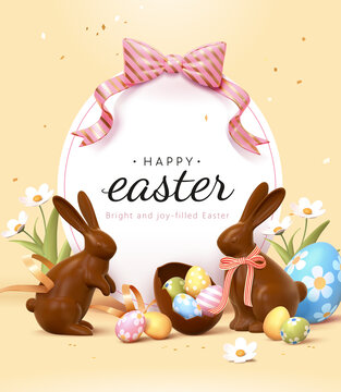 三维可爱复活节巧克力兔子贺图