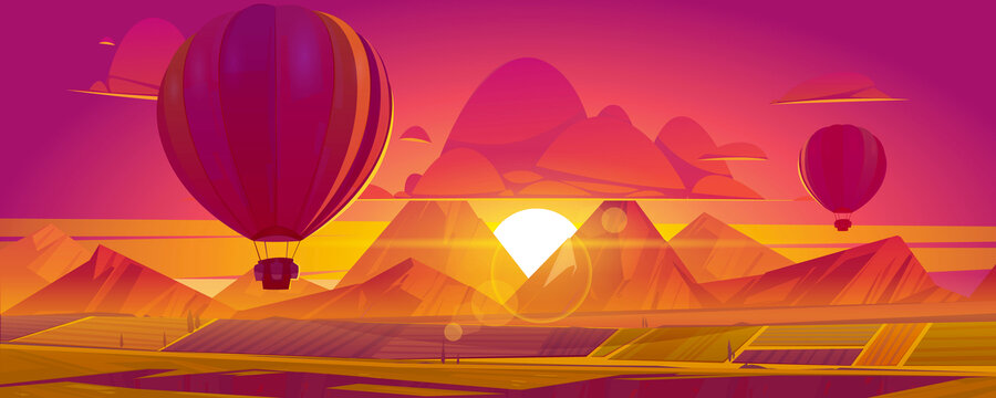 唯美一望无际的热气球夕阳景观