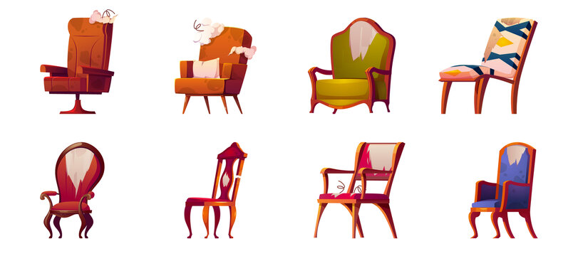 不同款式的破旧不堪椅子素材集合
