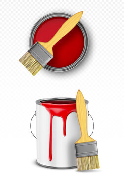 红色油漆罐与油漆刷写实素材