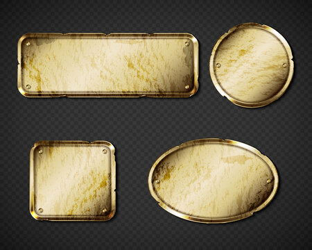 金色及旧黄铜名牌或盘子集合素材