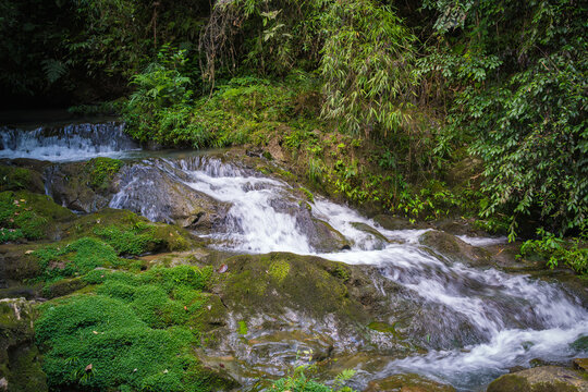 重庆黑山谷的瀑布水流景观