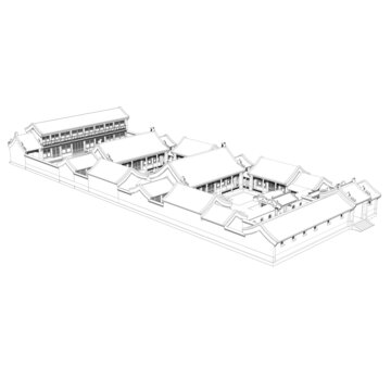 标准四合院鸟瞰线稿图