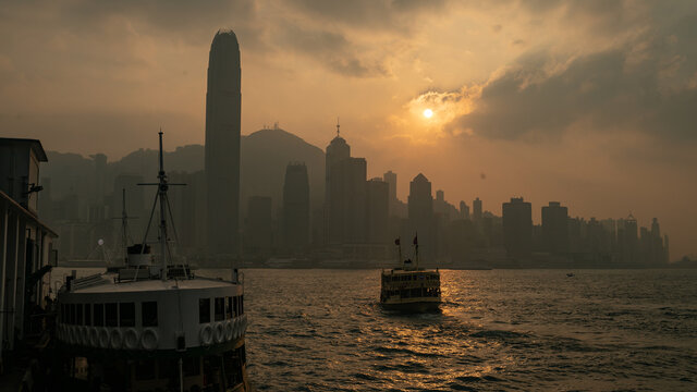 香港维多利亚港日落