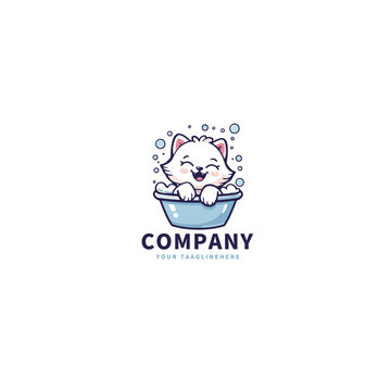 卡通风小猫洗澡logo