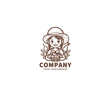 线稿女孩水果店logo