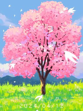 手绘粉色树木