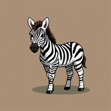 一只可爱的斑马动物Q版卡通插画