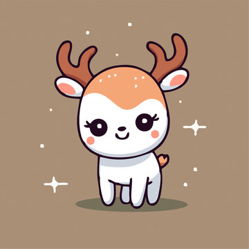一只可爱的小鹿动物Q版卡通插画