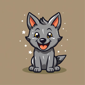 一只可爱的小狼动物Q版卡通插画