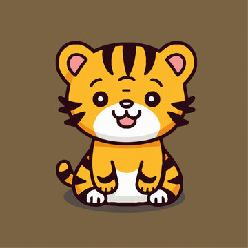 一只可爱的老虎动物Q版卡通插画