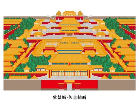 矢量紫禁城全景插画