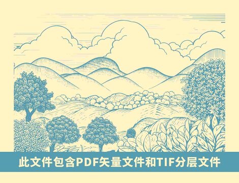 手绘风茶山插画