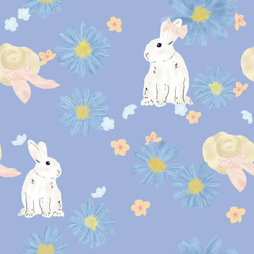 兔和花花四方连续图案