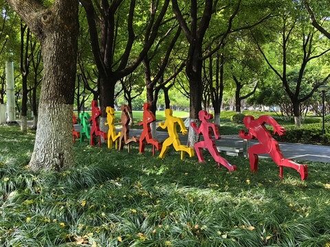 公园雕塑群众健身跑步雕塑