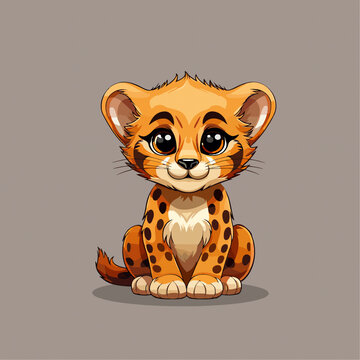 一只可爱的豹子动物Q版卡通插画