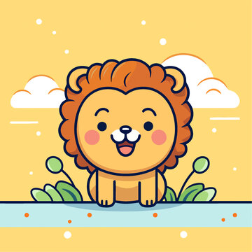 一只可爱的狮子动物Q版卡通插画