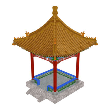 彩绘方亭鸟瞰效果图