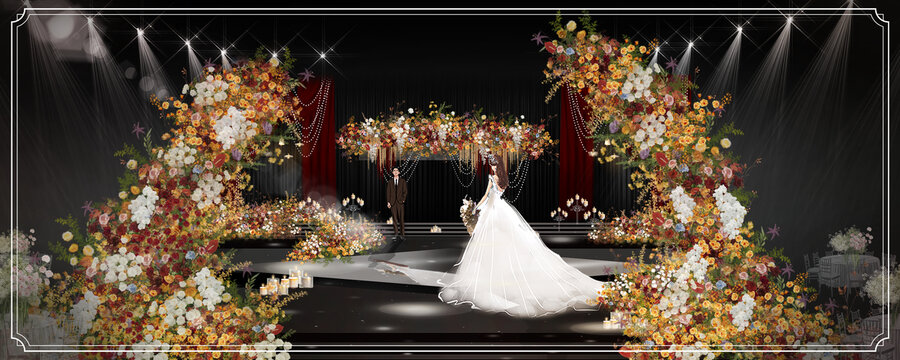 复古红色婚礼舞台设计
