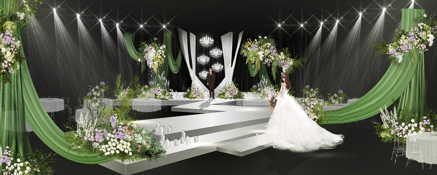 白绿韩式婚礼舞台