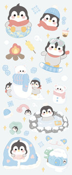 冬日企鹅咕卡贴纸