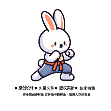 可爱武术兔卡通设计