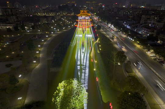 肇庆披云楼航拍灯光夜景