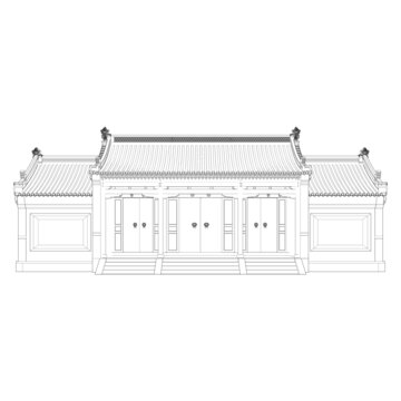 中式合院大门立面线稿